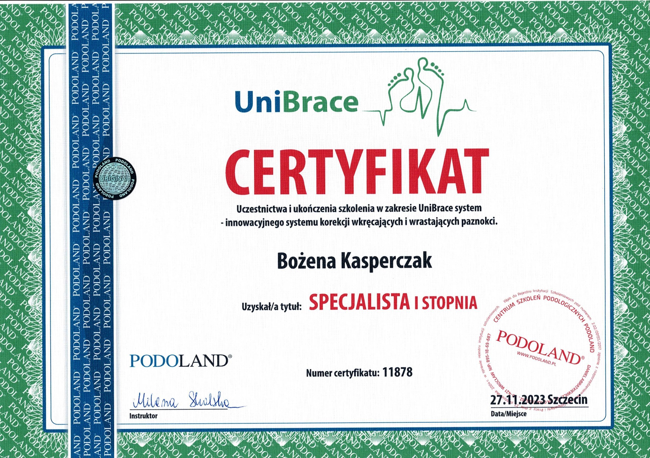 certyfikat unibrace